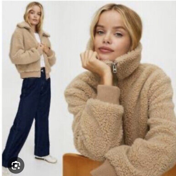Aritzia Wilfred Free Zip-Up The Teddy Jacket Sz:S Beige - Picture 3 of 13